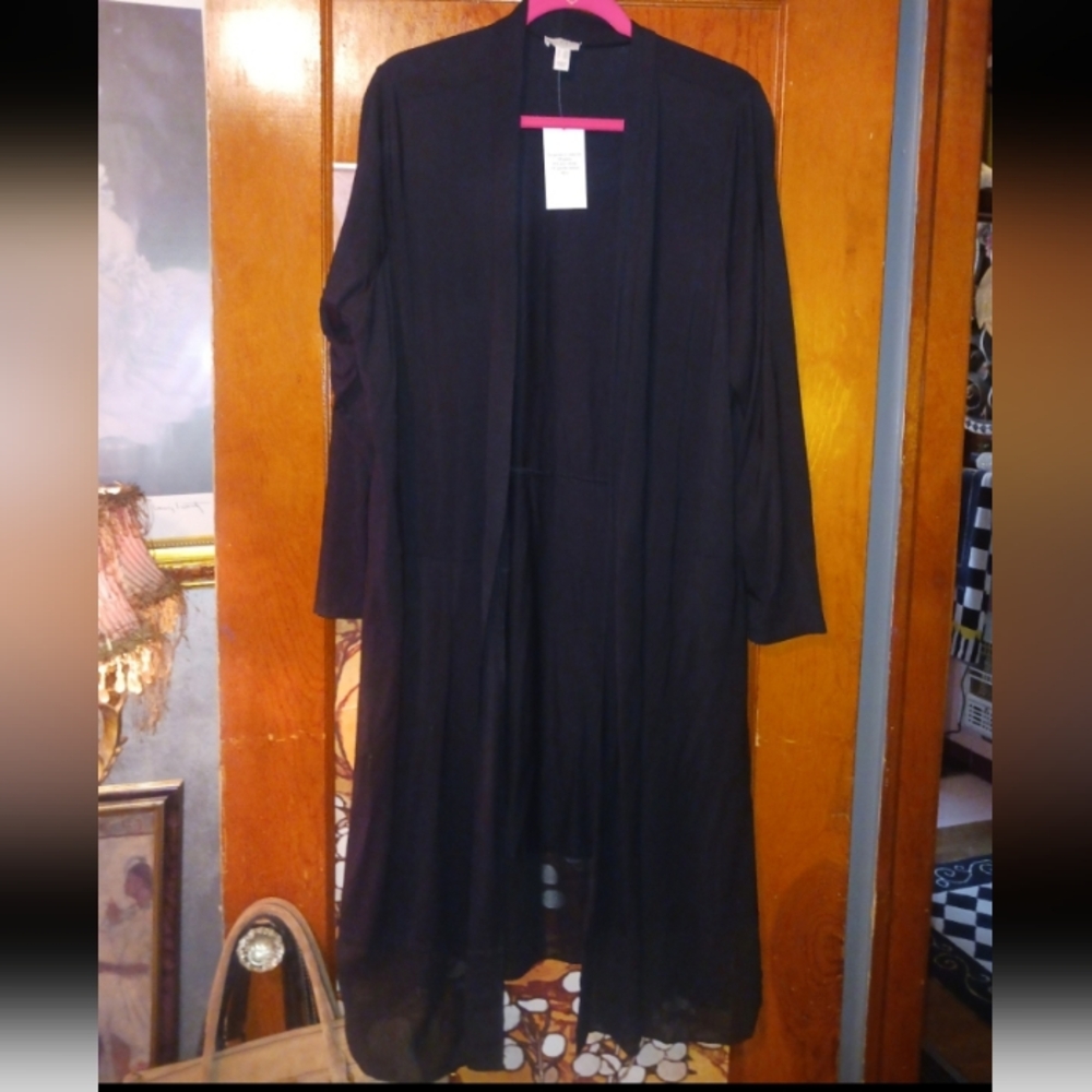 Black Long Open Cardigan Logo 2x